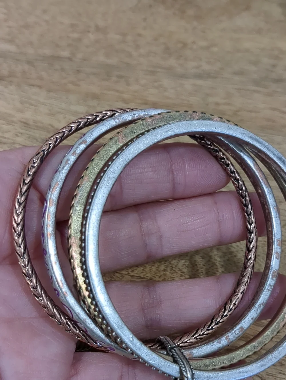 LUCKY BRAND Mixed Metal Floral Charm Bangle Set - Gold & Silver